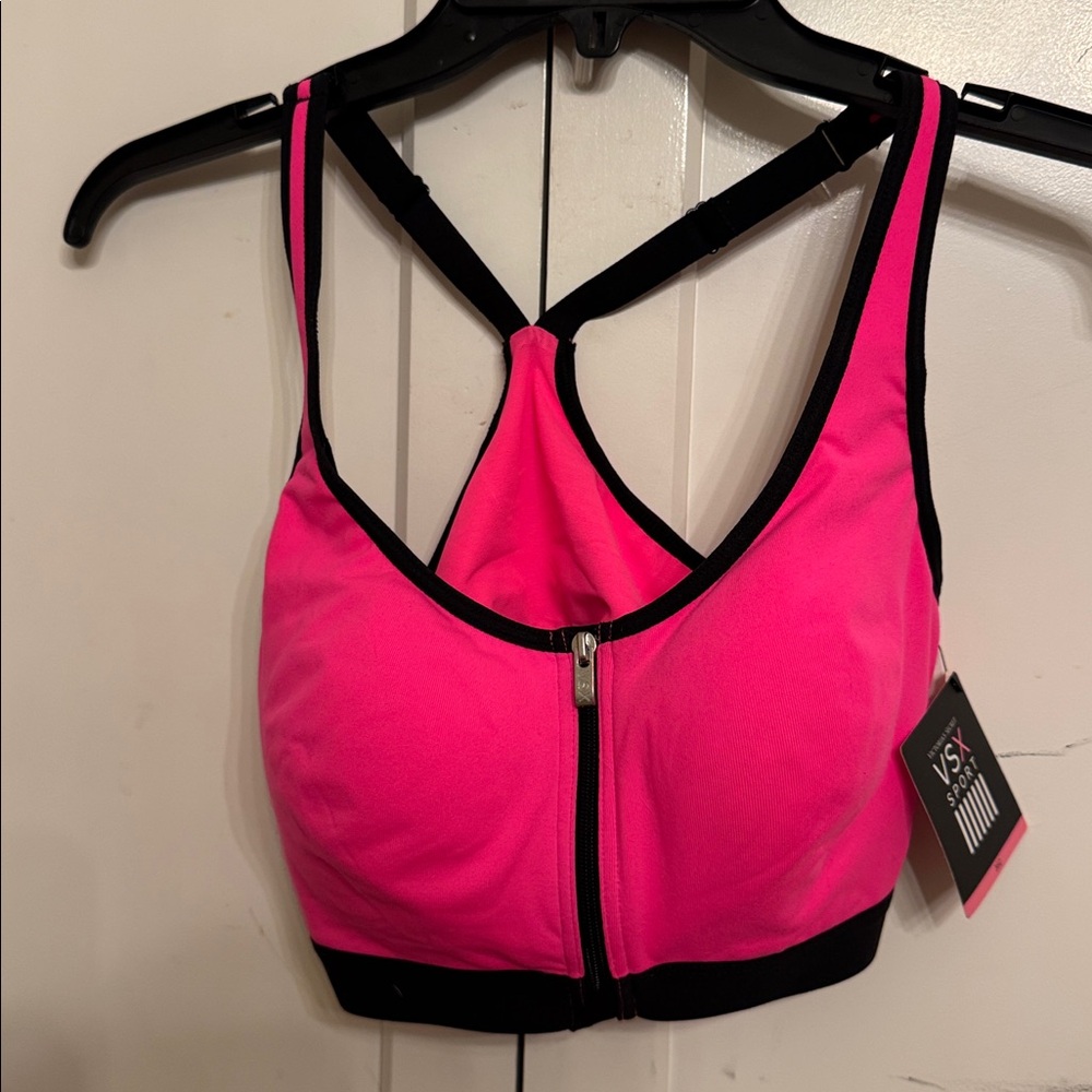 Victoria's Secret Knockout Front-Close Fuchsia and Black Zipper Sports Bra 36C
